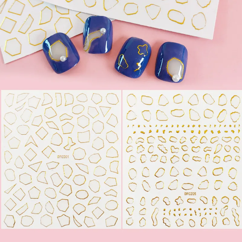 Irregular-Patterned Geometric Frame With Gold Nail Stickers