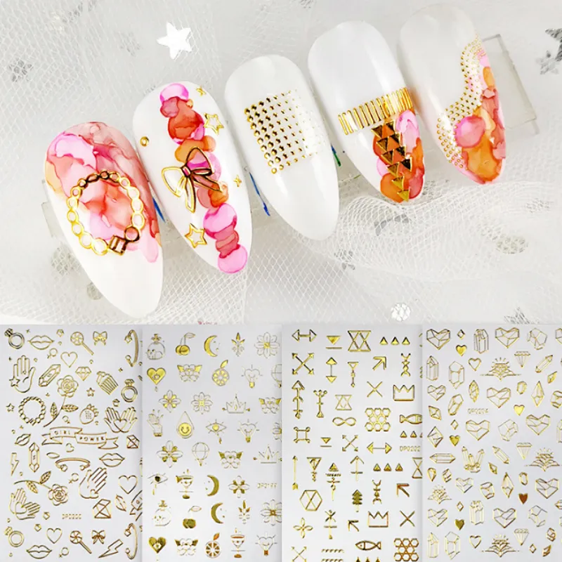Irregular-Patterned Geometric Frame With Gold Nail Stickers